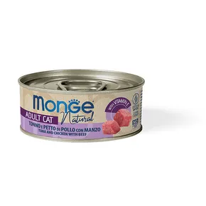 MONGE NATURAL tuniak s kuracími prsiami a hovädzím pre mačky 80 g